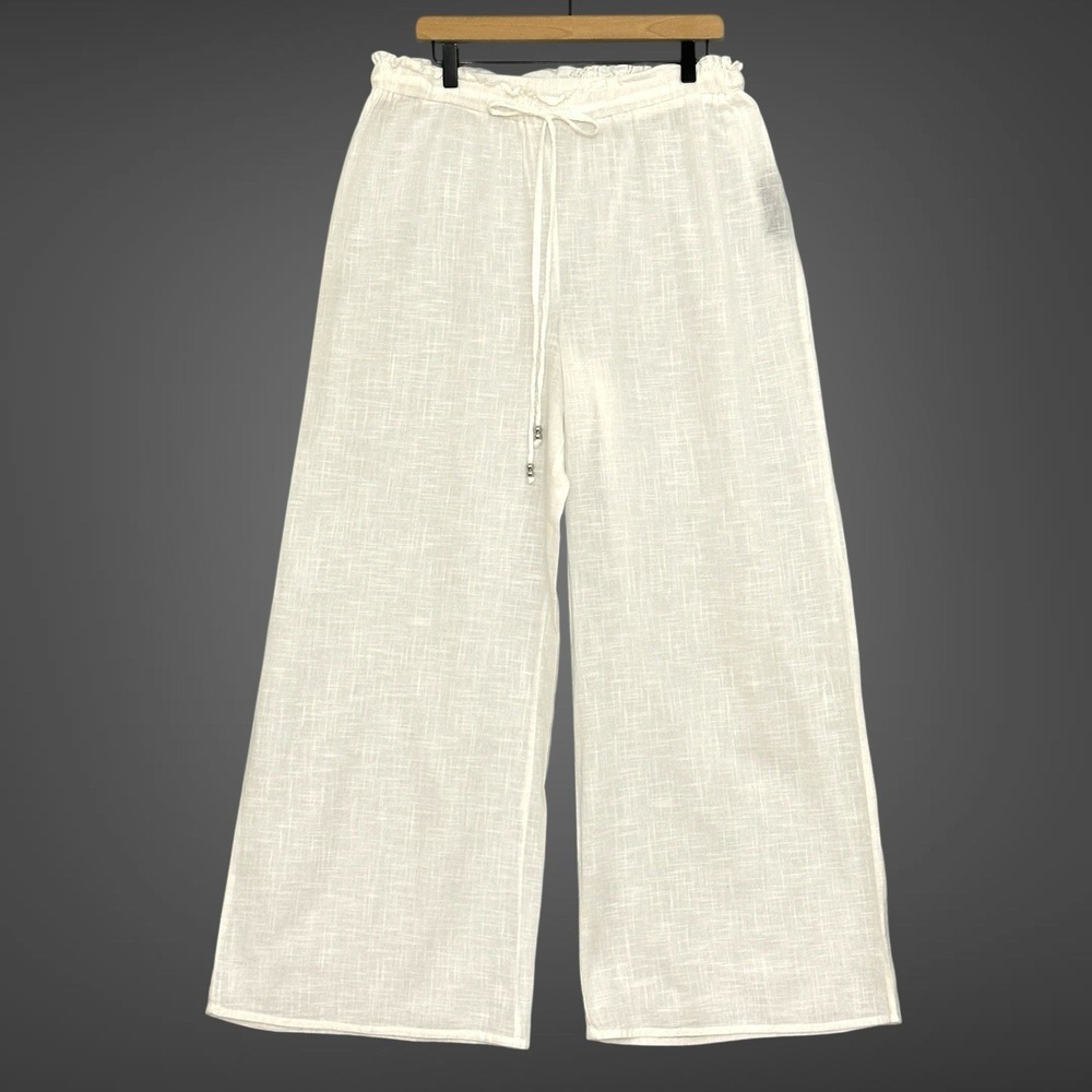 LTS Long Tall Sally Womens Pants 14 White Gauzy Sheer Pull On Wide Leg Beachy